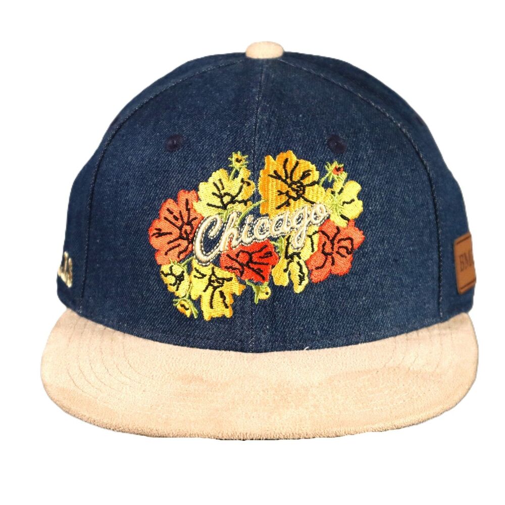Chicago Bulls Artist Hat Series Chi Nwosu Floral Denim Strapback NEW‎